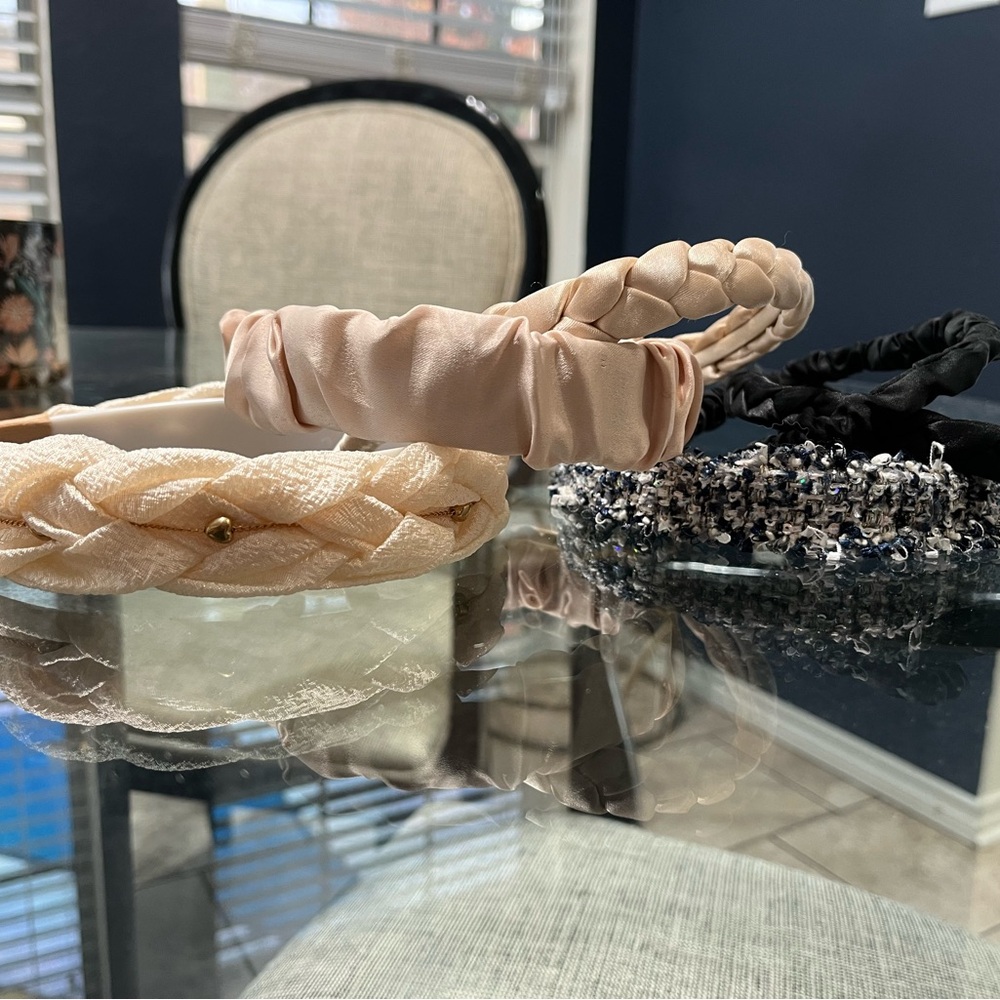 Elegant Braided Headband Set - Cream, Pink, Black(6)